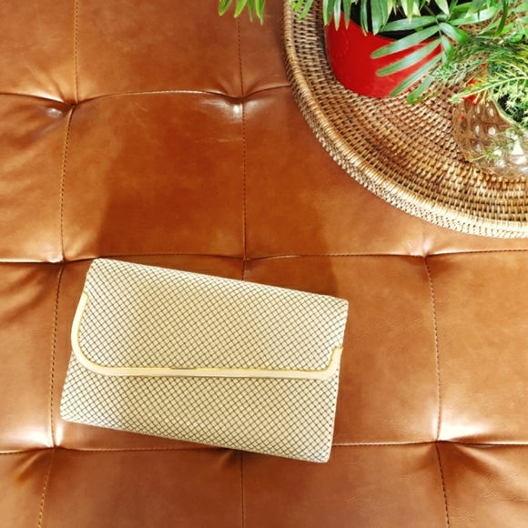 80's vintage cream & gold mesh chain mail clutch purse shoulder bag - Picture 1 of 7
